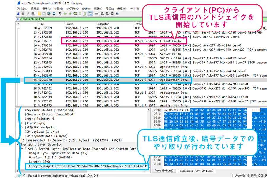 Wireshark上の通信ログ抜粋